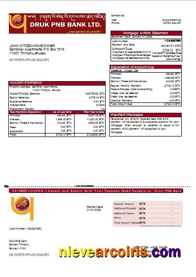 Bhutan Druk PNB bank mortgage statement